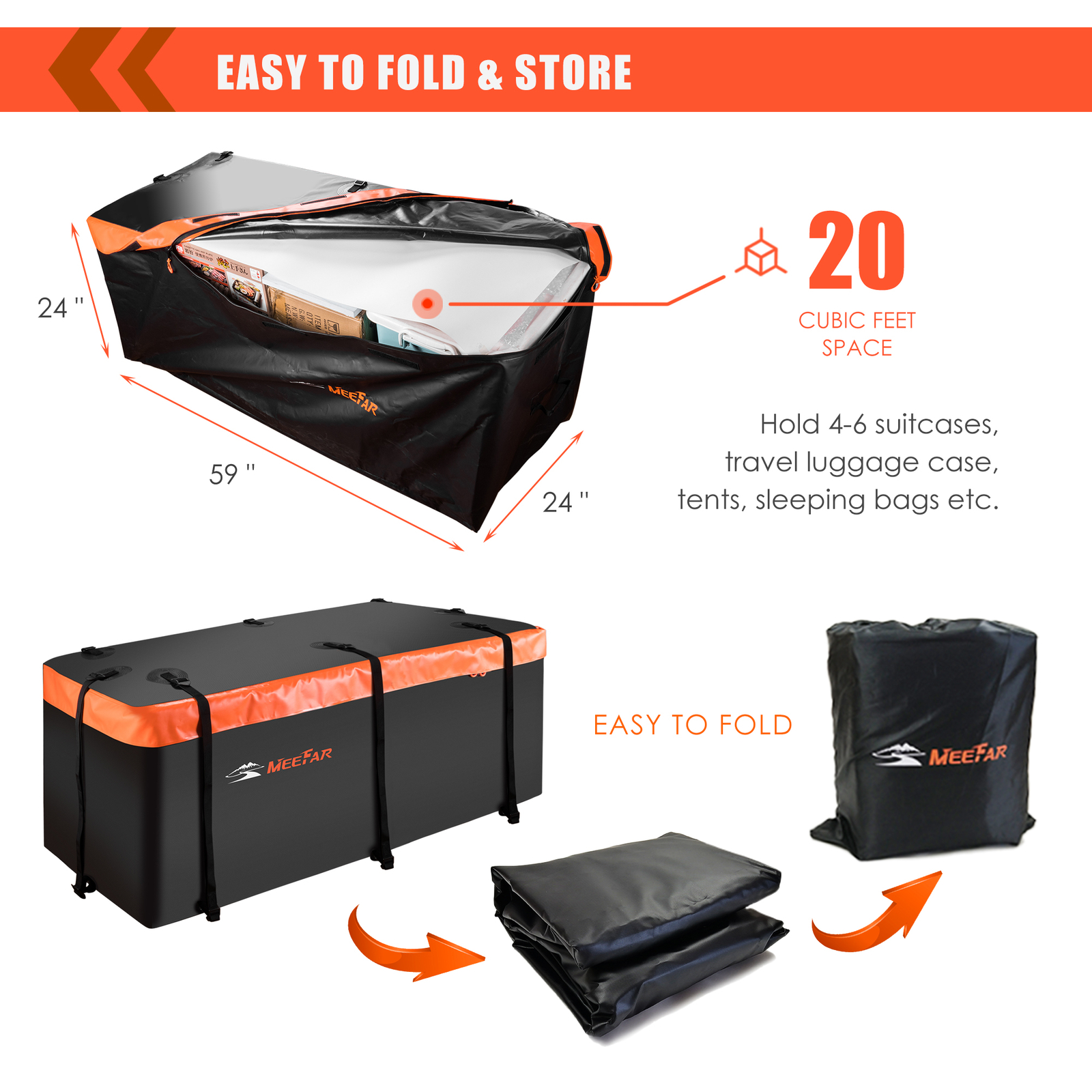 Hitch Mount Cargo Carrier Basket 60"X20"X6" with 16 Cuft. Waterproof Cargo Bag