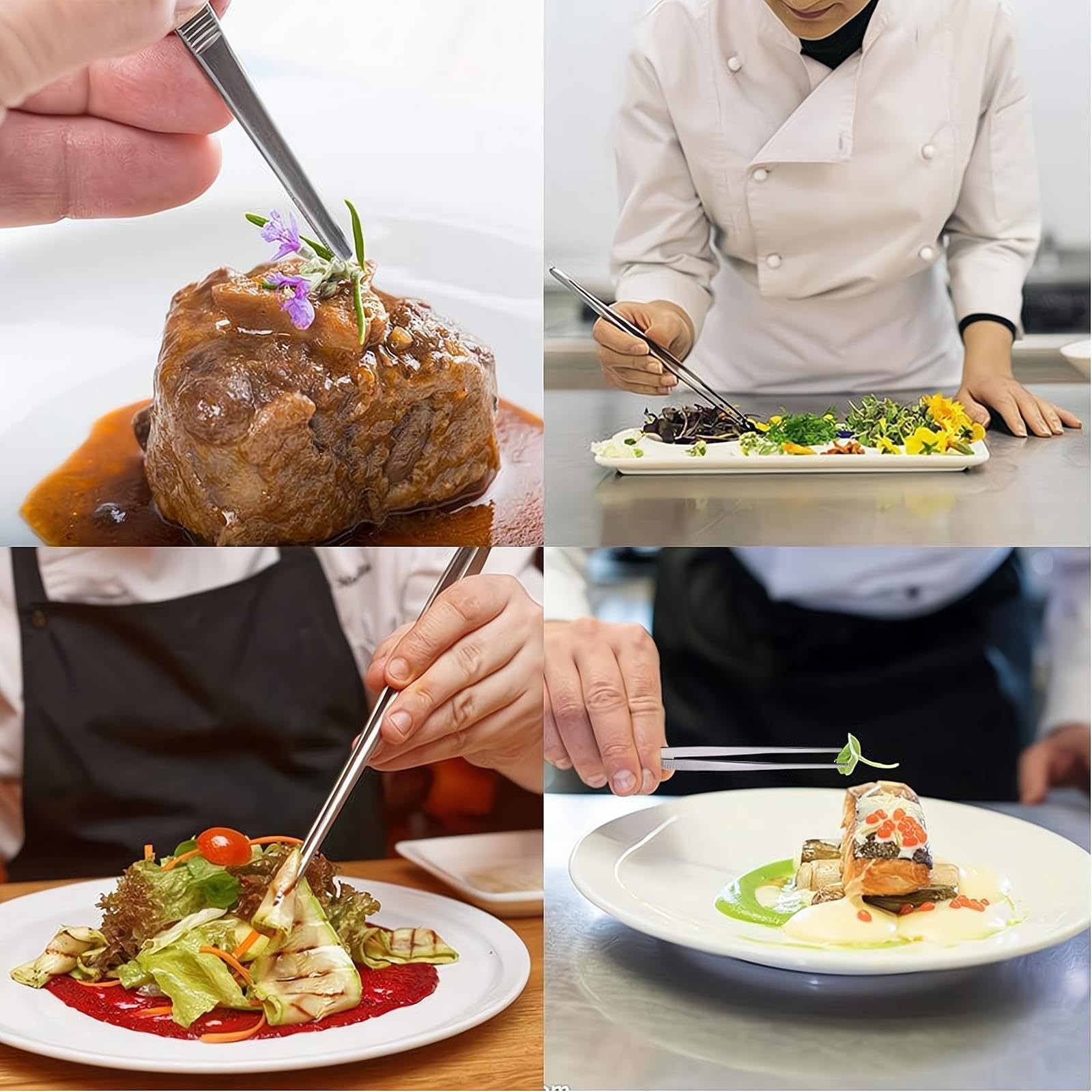 2Pcs Stainless Steel Kitchen Tweezers, 12-Inch Culinary Fine Tweezer Tongs Food.