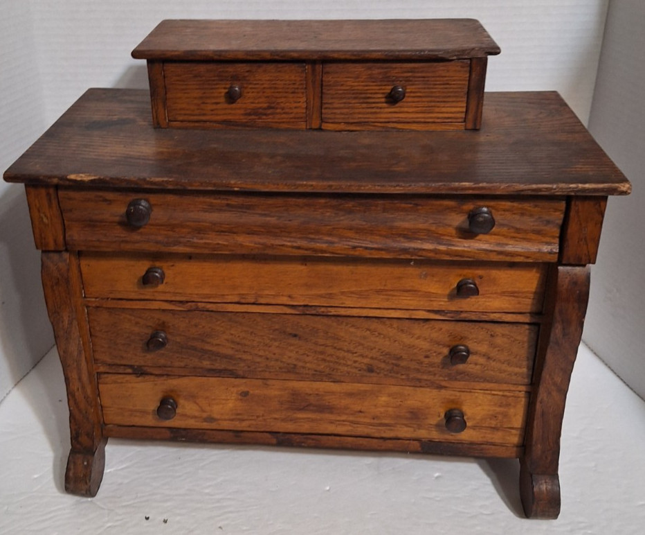 Antique Chest Bureau Salesman Sample 4 Drawers 2 Glove Boxes 13.5x13x6.5 Wooden