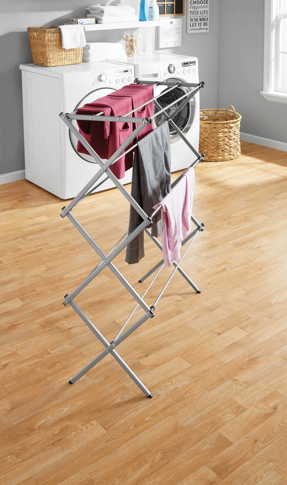 Oversized Collapsible Steel Clothes Drying Rack, Silver