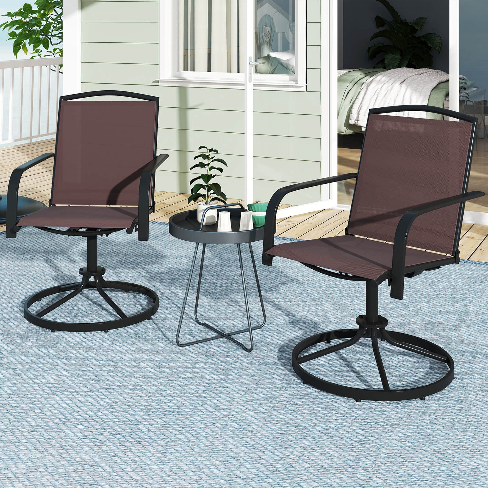Patio Swivel Chairs Set of 2 w/ High Back & Round Metal Base for Backyard