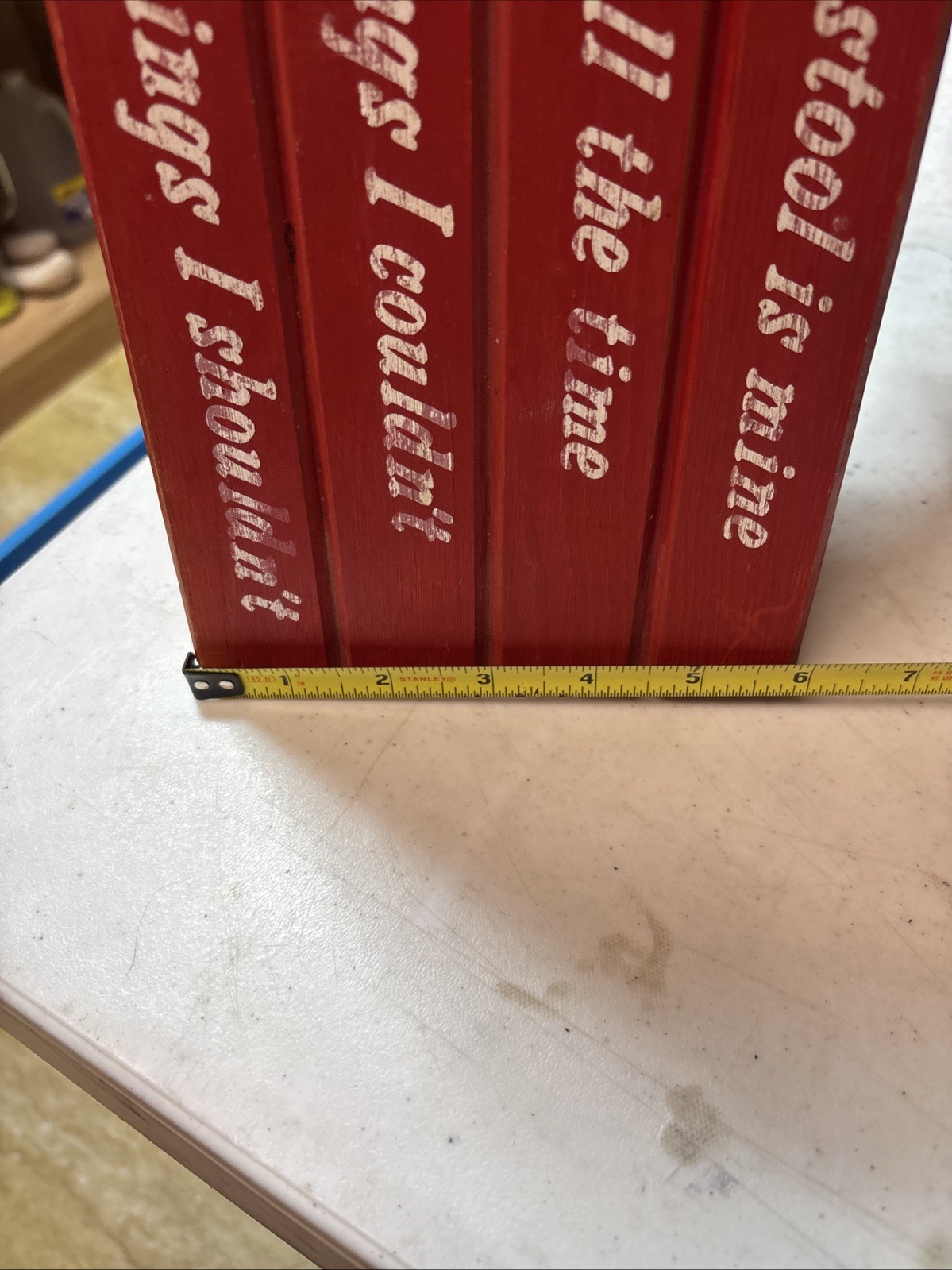 WOODEN 11.5” Plant Stand, Garden Bench, Footstool, Kitchen, Bath, Red Painted