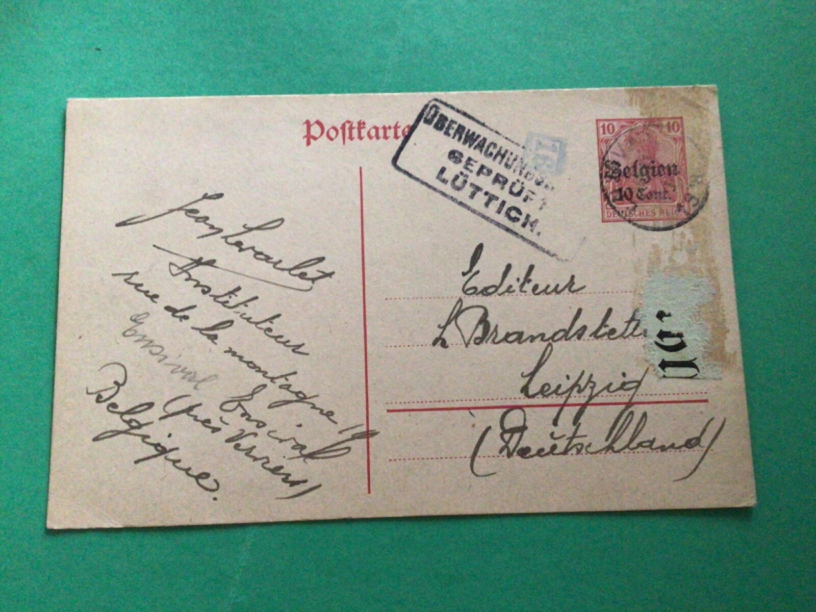 Germany Occupied territories Belgium 1918 used postcard  A17957