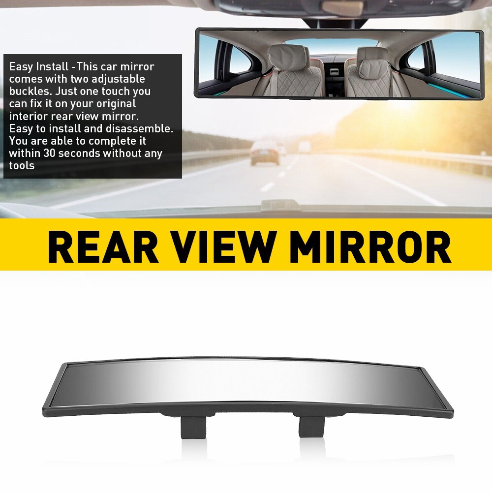 Rear View Mirror, 12 Inch Panoramic Rearview Mirror, Interior Clip-On Wide Angle