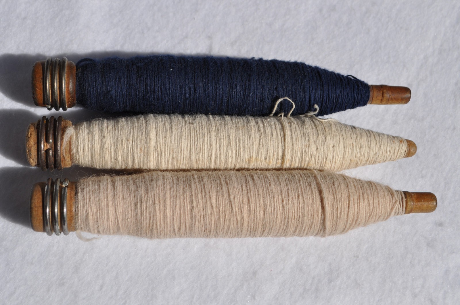 Three (3) Antique/VTG. Industrial Wood Sewing Bobbins/Quills/Spindles/Spools