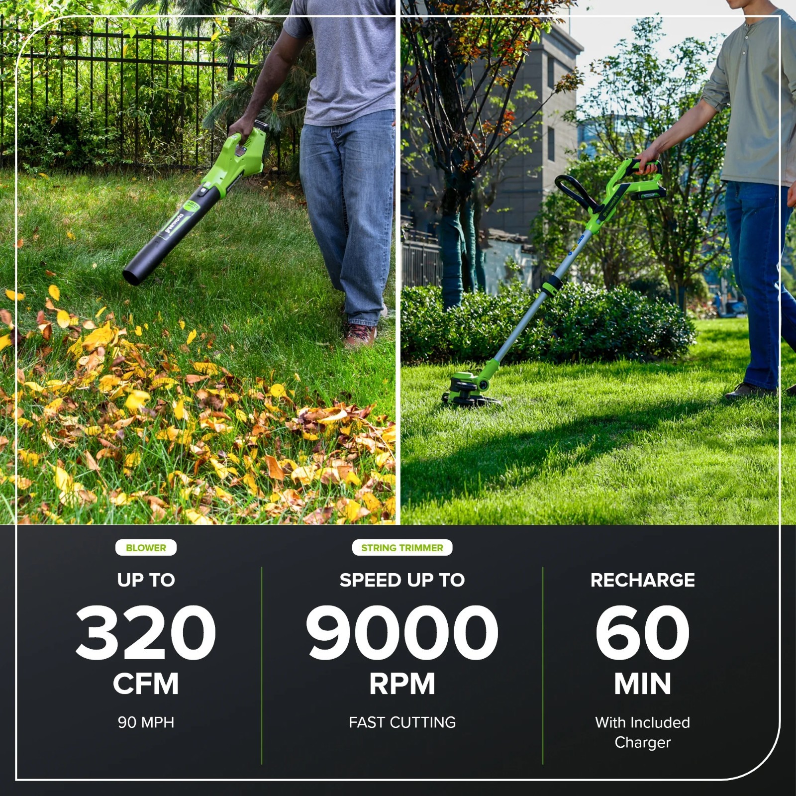 Greenworks 24V 12" Cordless String Trimmer/Edger(2-in-1) and Blower Combo Kit