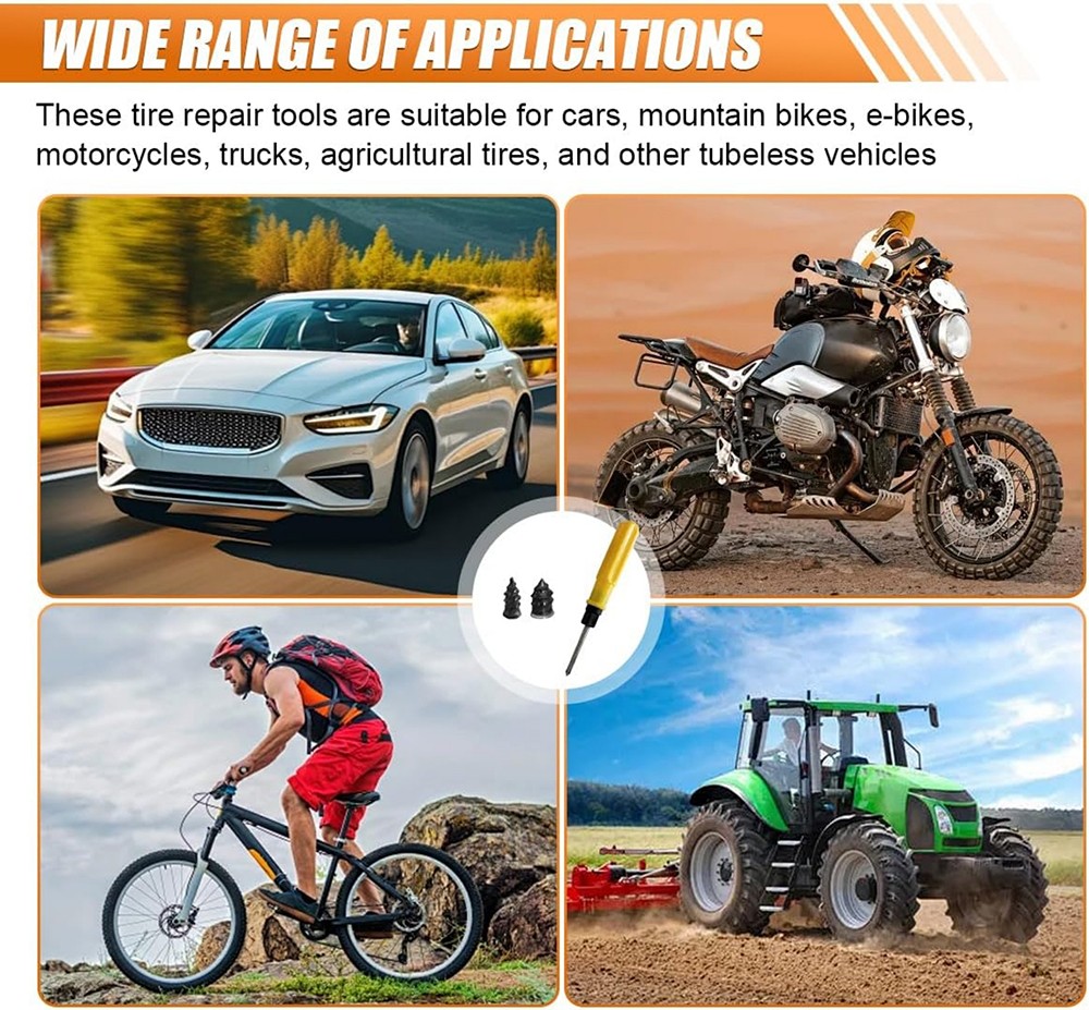 60PCS Tire Repair Screws Kit With Screwdriver 3 Sizes Rubber Plugs Flat Tires