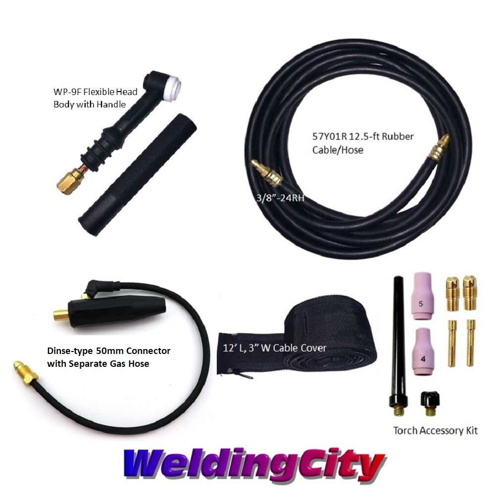 WeldingCity® Dinse-rear TIG Welding Torch WP-9F Flex-head 125A 12.5-ft Air-Cool