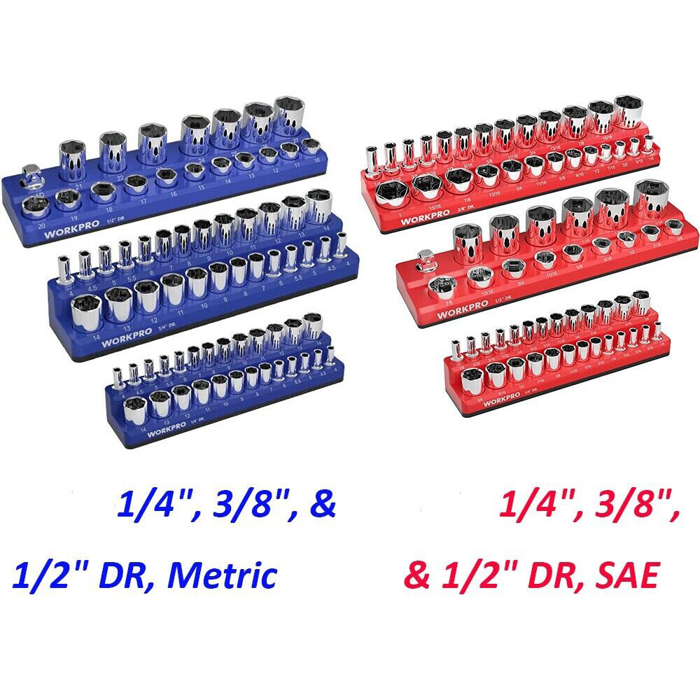 Magnetic Socket Organizer Storage Holder Tray 1/4"/3/8"/1/2" Drive SAE/Metric