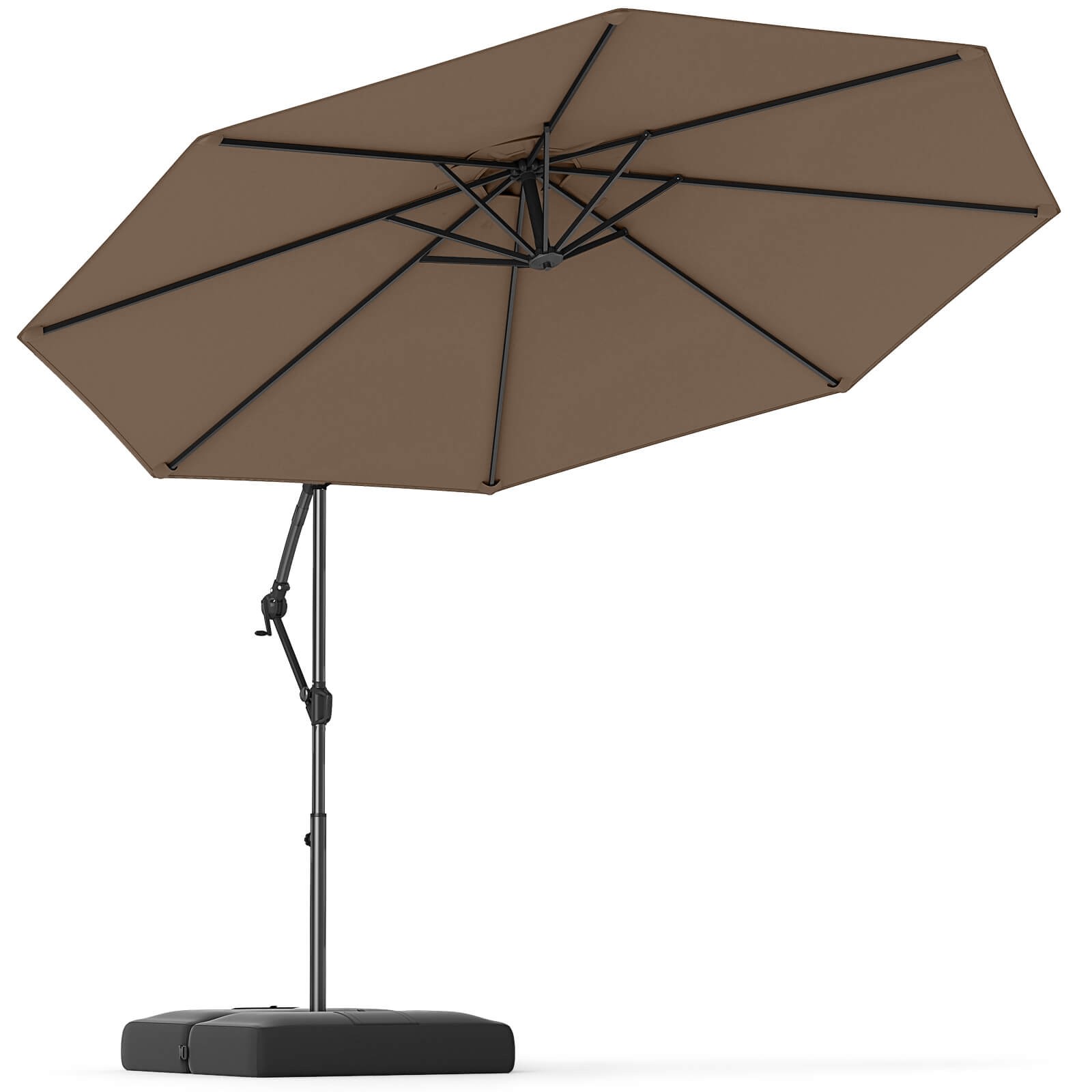 10 FT Offset Hanging Umbrella with Base Patio Cantilever Umbrella 360° Rotation