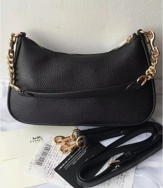COACH CA209 TERI Shoulder Bag Hand Bag Black Refined Pebble Leather Outlet New