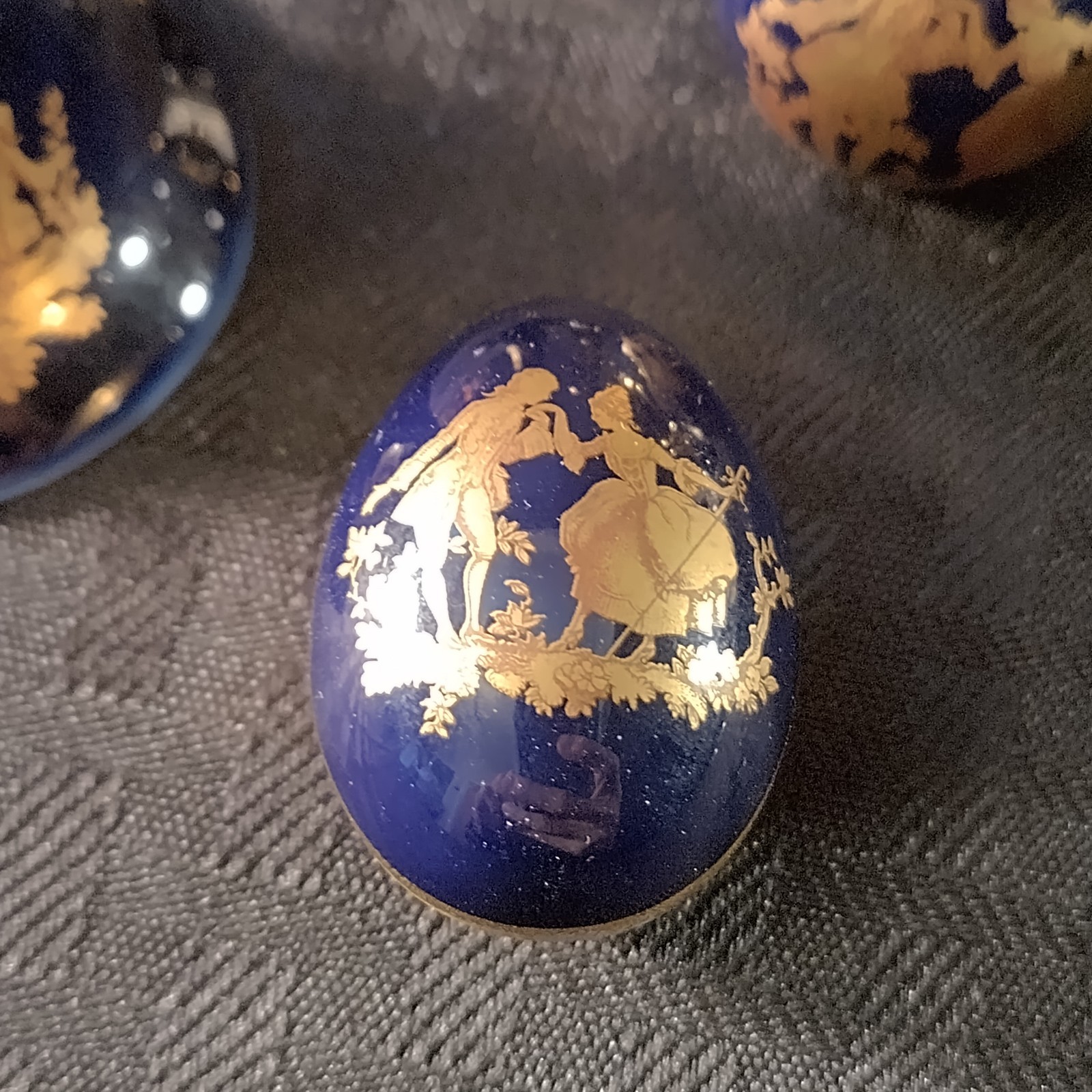 Limoges Cobalt Blue and Gold Miniatures Courting Couple Set Of 7 Pieces