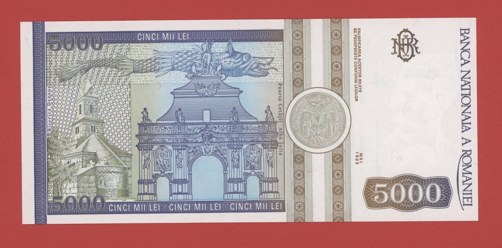 ROMANIA 5000 LEI 1993 # 000608 PICK # 104 UNC.