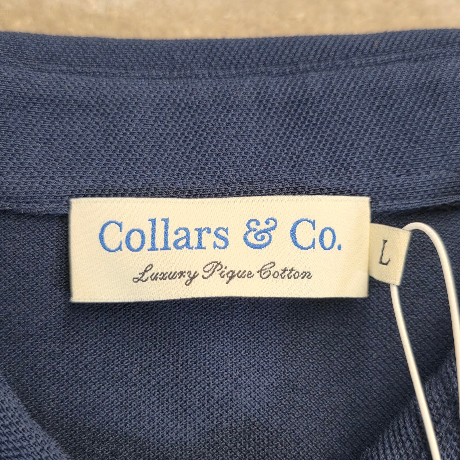 Collars and Co Mens Portofino Luxury Pique Cotton Short Sleeve Polo Size L Navy