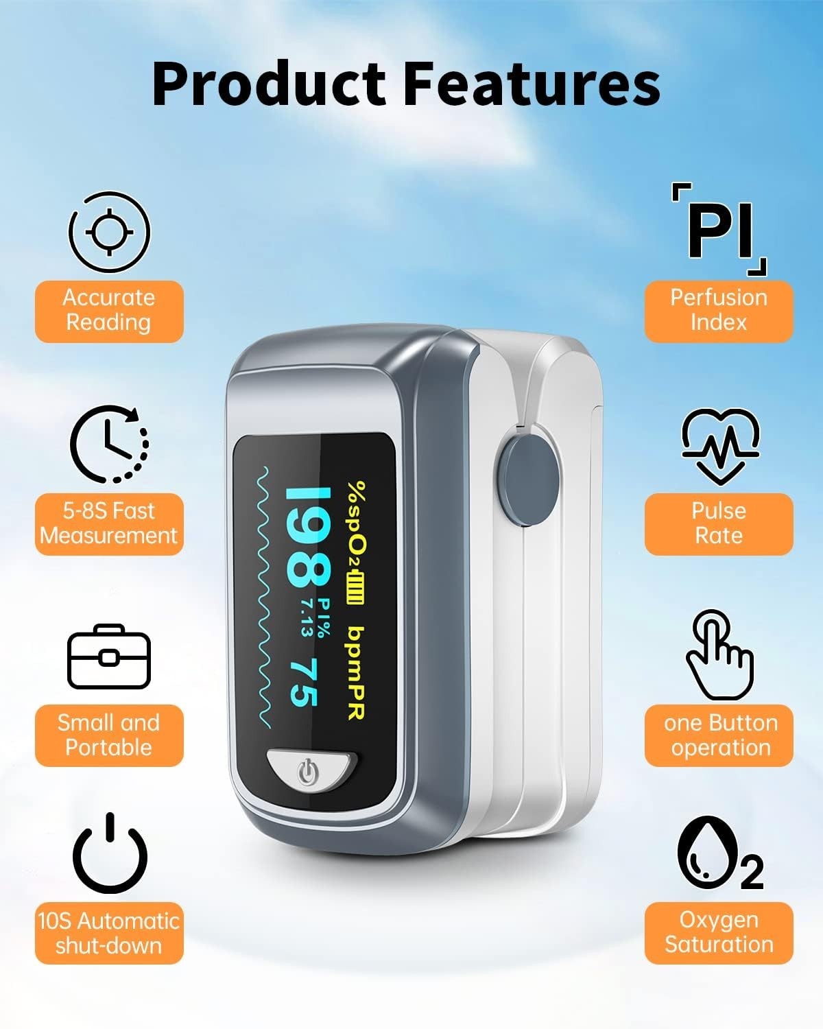 Fingertip Pulse Oximeter Blood Oxygen Saturation Monitor Pulse Ox, Heart Rate...