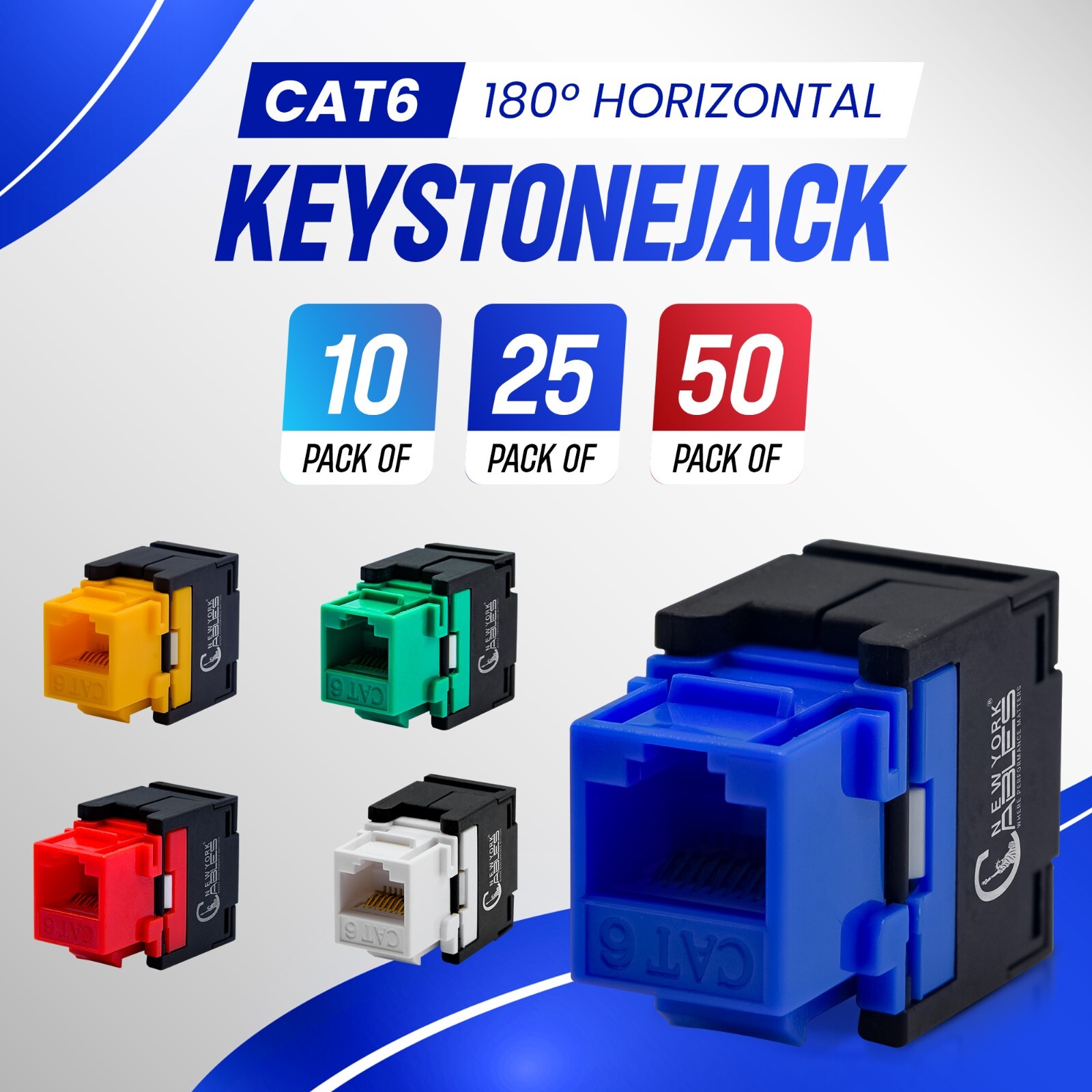 Cat6 Keystone Jack RJ45 Connectors Punch Down Ethernet Cable Connector Blue 10X