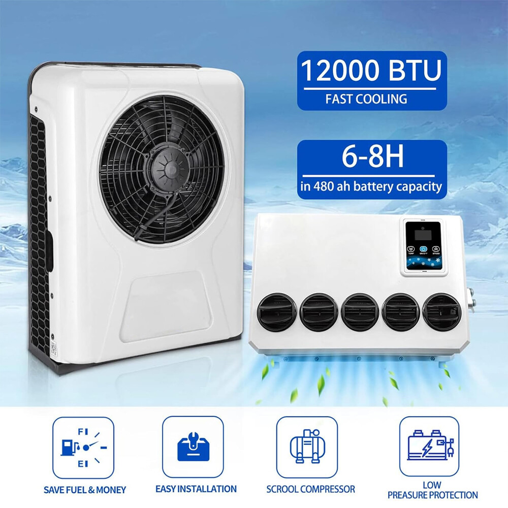12000BTU 12V Truck Cab Air Conditioner Split AC for Semi Trucks Bus RV Caravan