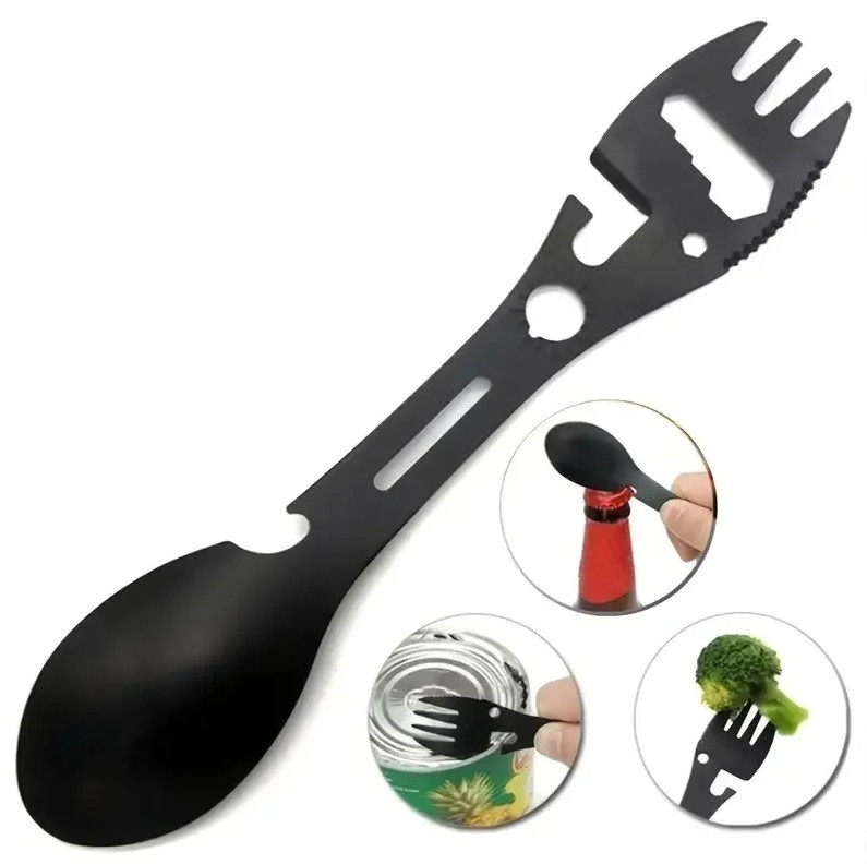 Multifunctional Camping Fork Spoon Opener Stainless Steel Outdoor Tool