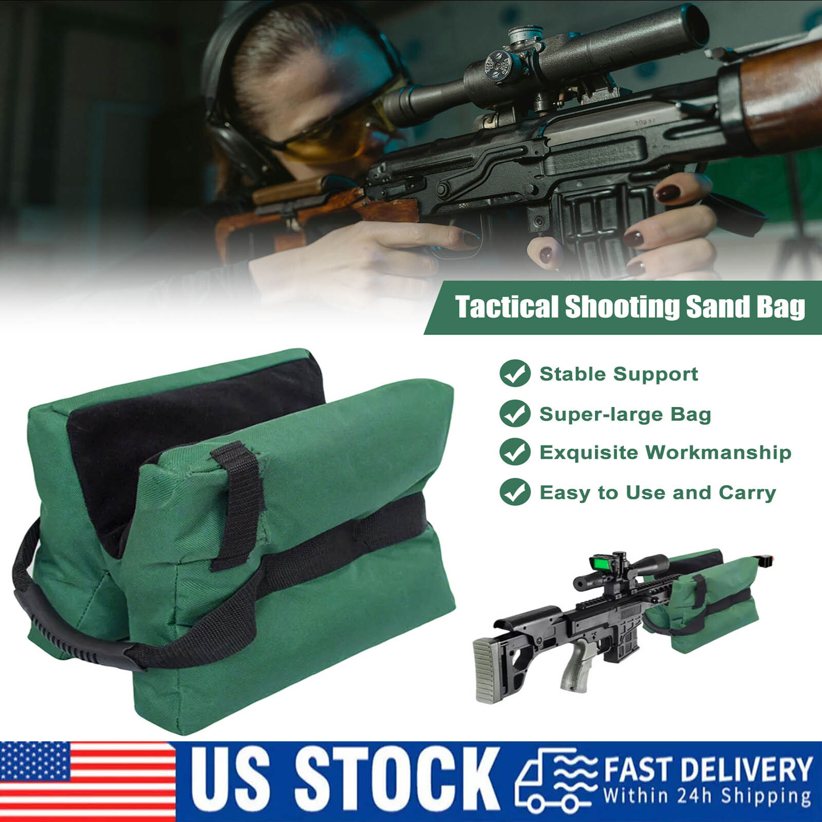 Tactical Shooting Gun Rest Bench Front&Rear Stand Bag Hunting Combo Set Unfilled