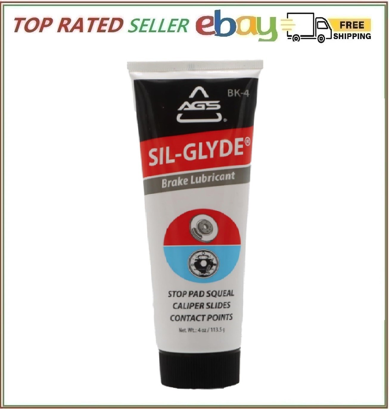 AGS Sil-Glyde 4oz Tube Silicone Based Brake Assembly Lubricant for Eliminating D