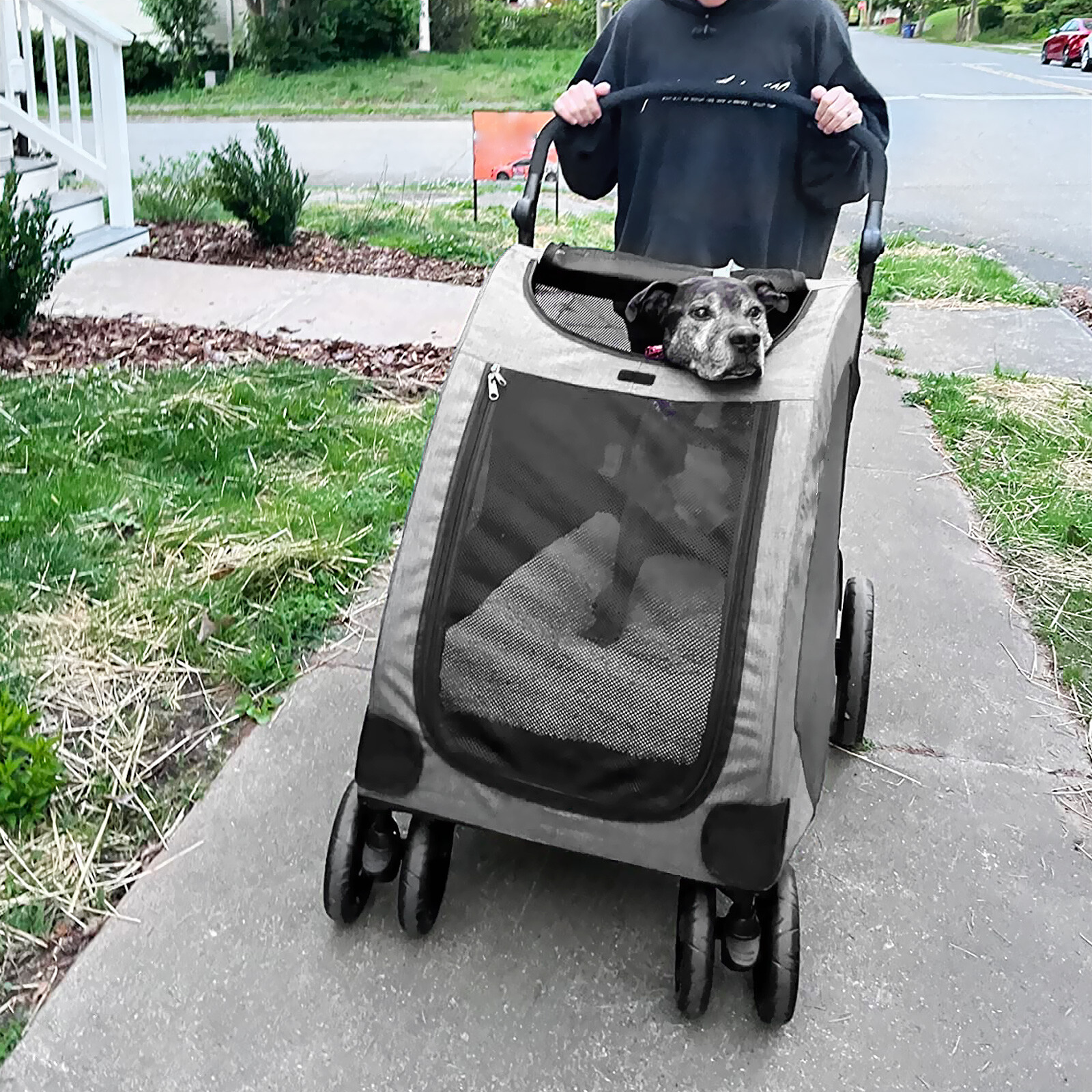 Pet Stroller Up to 150lbs for Medium/Large Dogs and Cats 4-Wheel Travel Carriage