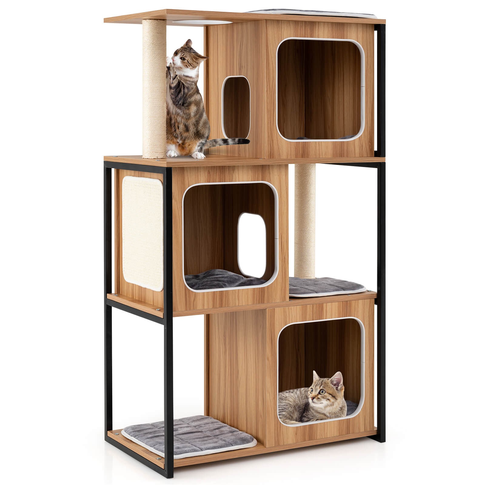 Modern Cat Tree for Indoor Kittens Cat Tower House w/ Metal Frame Large Platform
