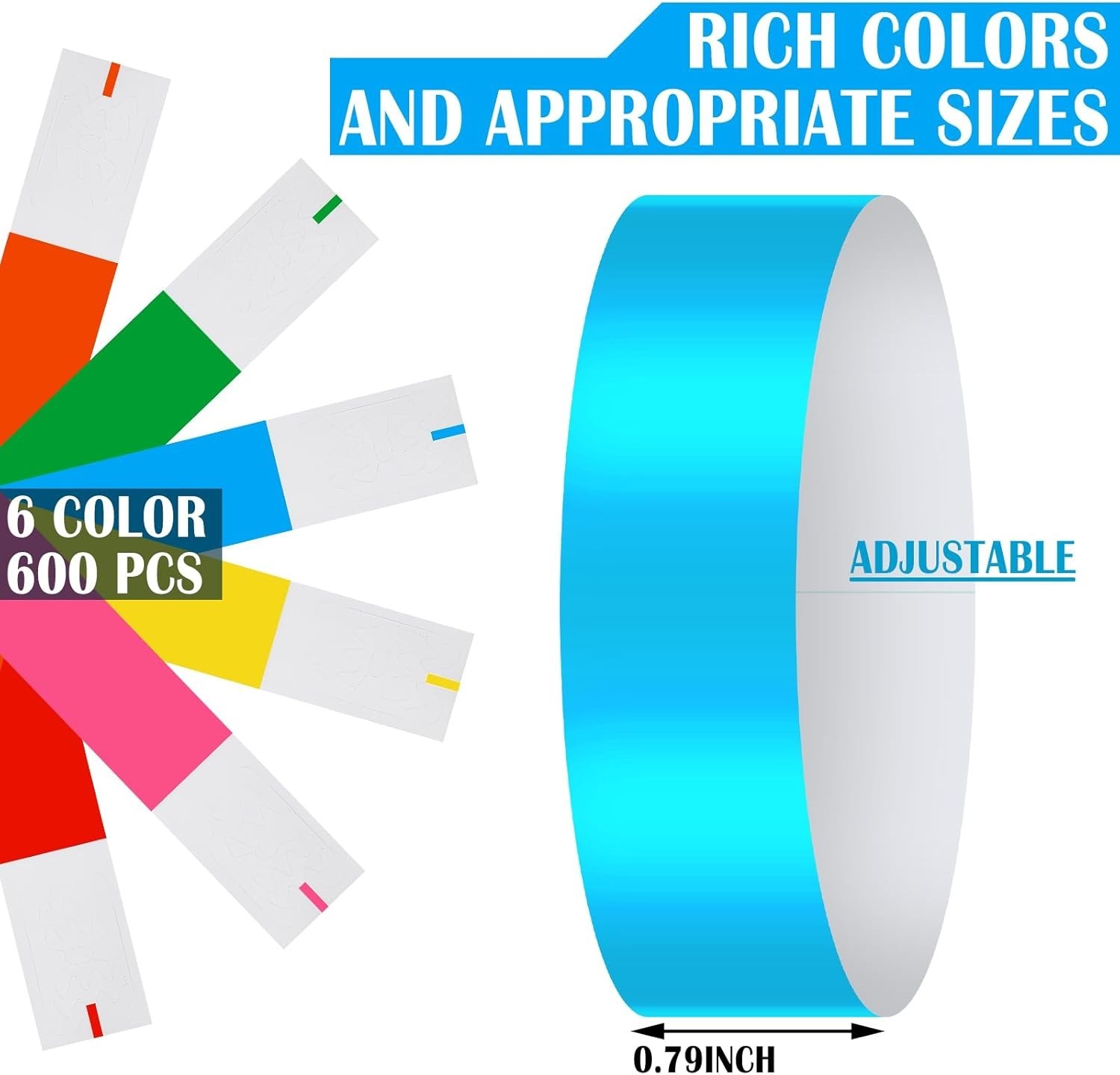 Assorted Neon Wristbands 600 Pcs - Durable & Waterproof for All Occasions