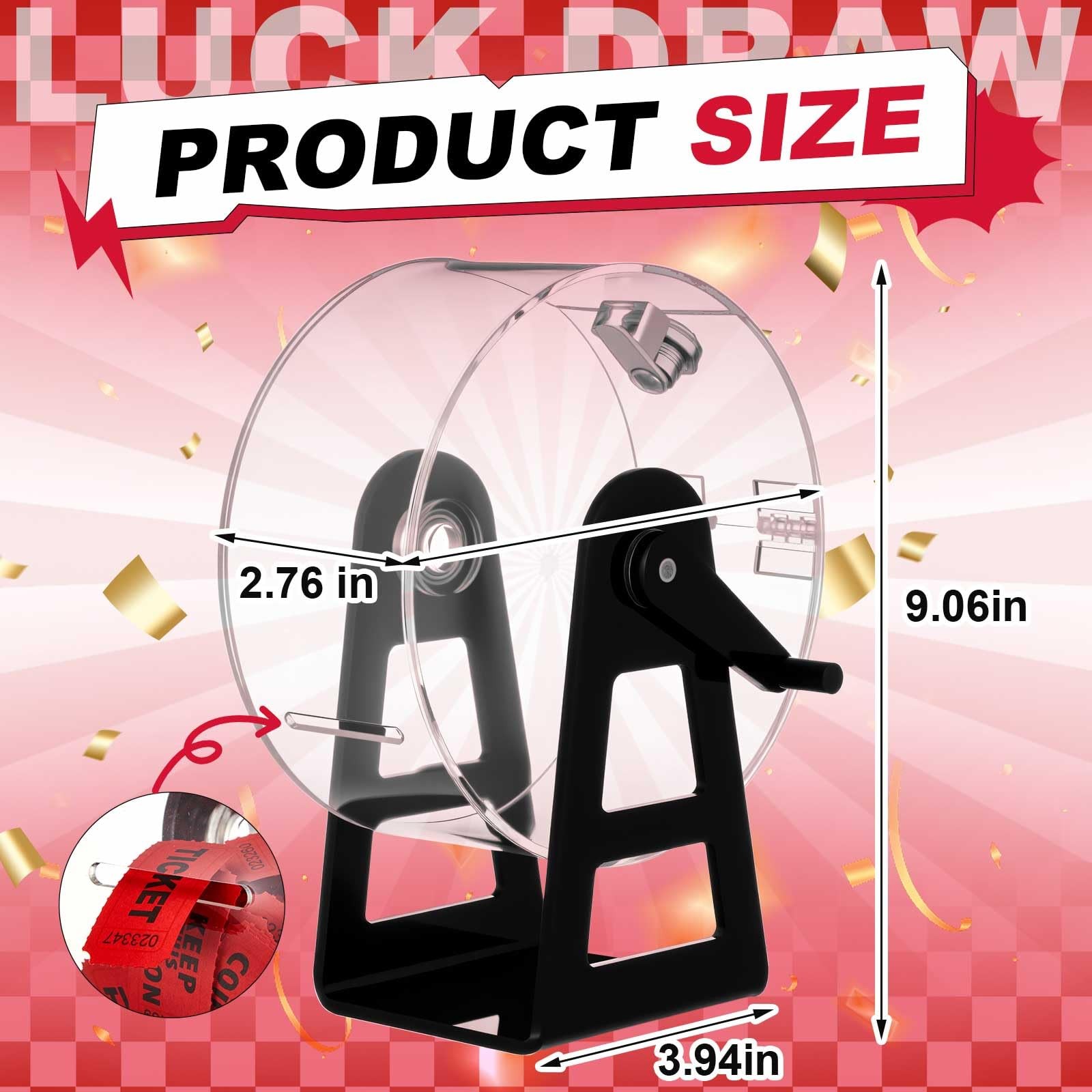 Acrylic Raffle Drum, 9.1 x 4 x 7 Inches Clear Raffle Tickets Spinner Cage wit...