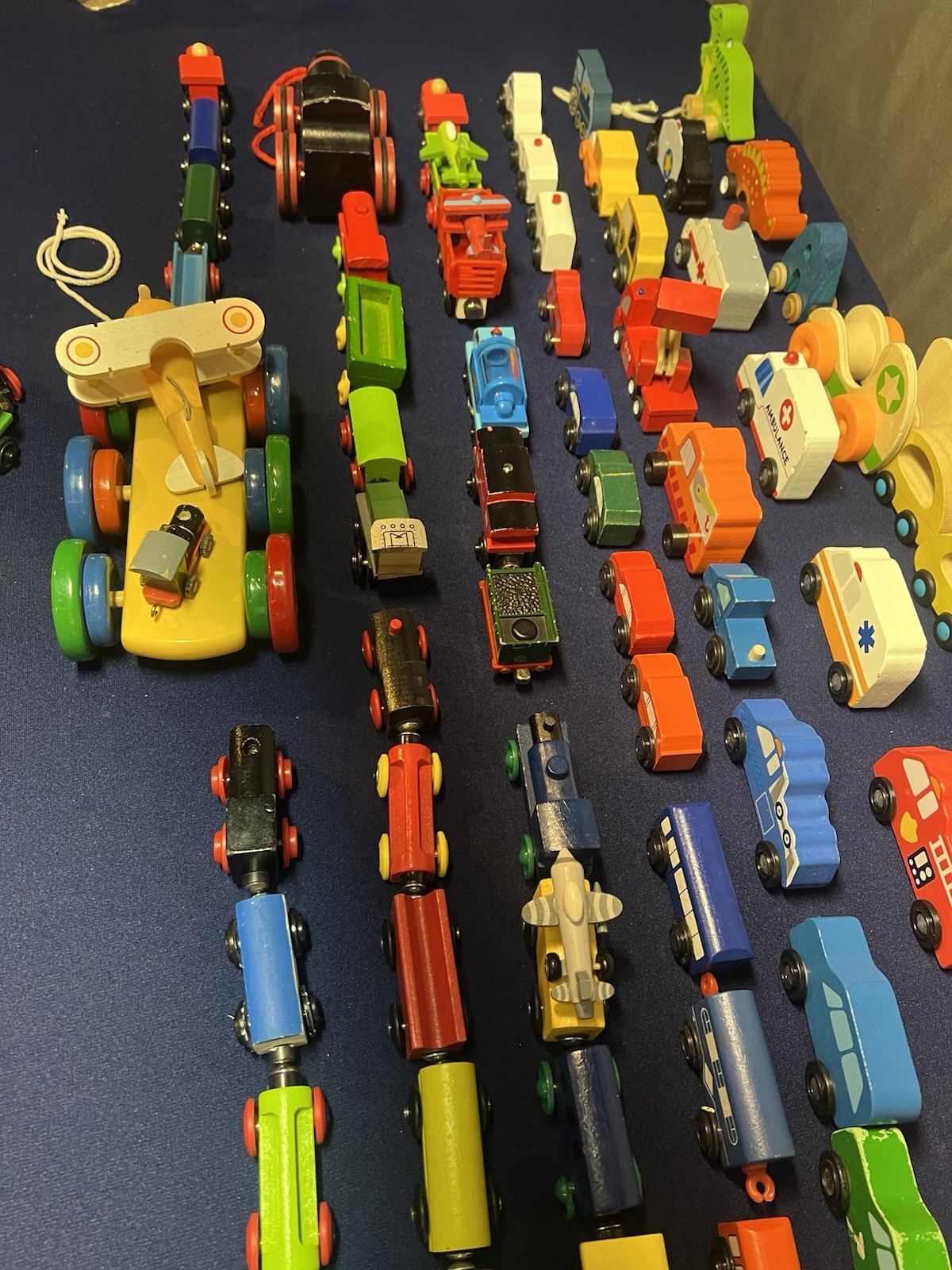 HUGE Lot Of 75 Wooden Trains Planes & Automobiles Various Brands Vtg-Now