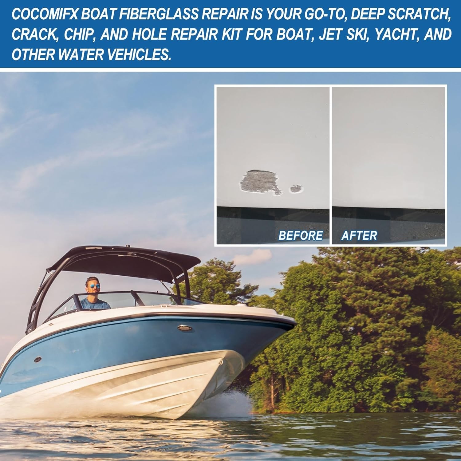 Marine Fiberglass Repair Kit, Gel Coat Repair Kit for Boats (White), Fiberglass