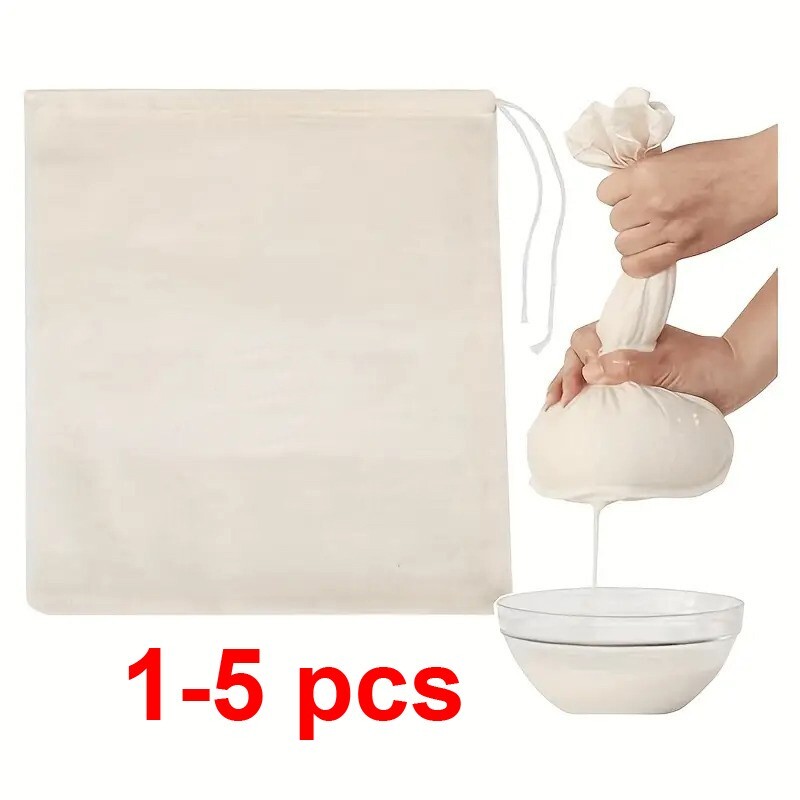 1-5 PCs Organic Cotton Nut Milk Bag Reusable Food Strainer Coffee Cheese Cloth