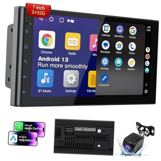 Double Din Car Stereo with 7" HD Touchscreen | CarPlay & Android Auto | Backup