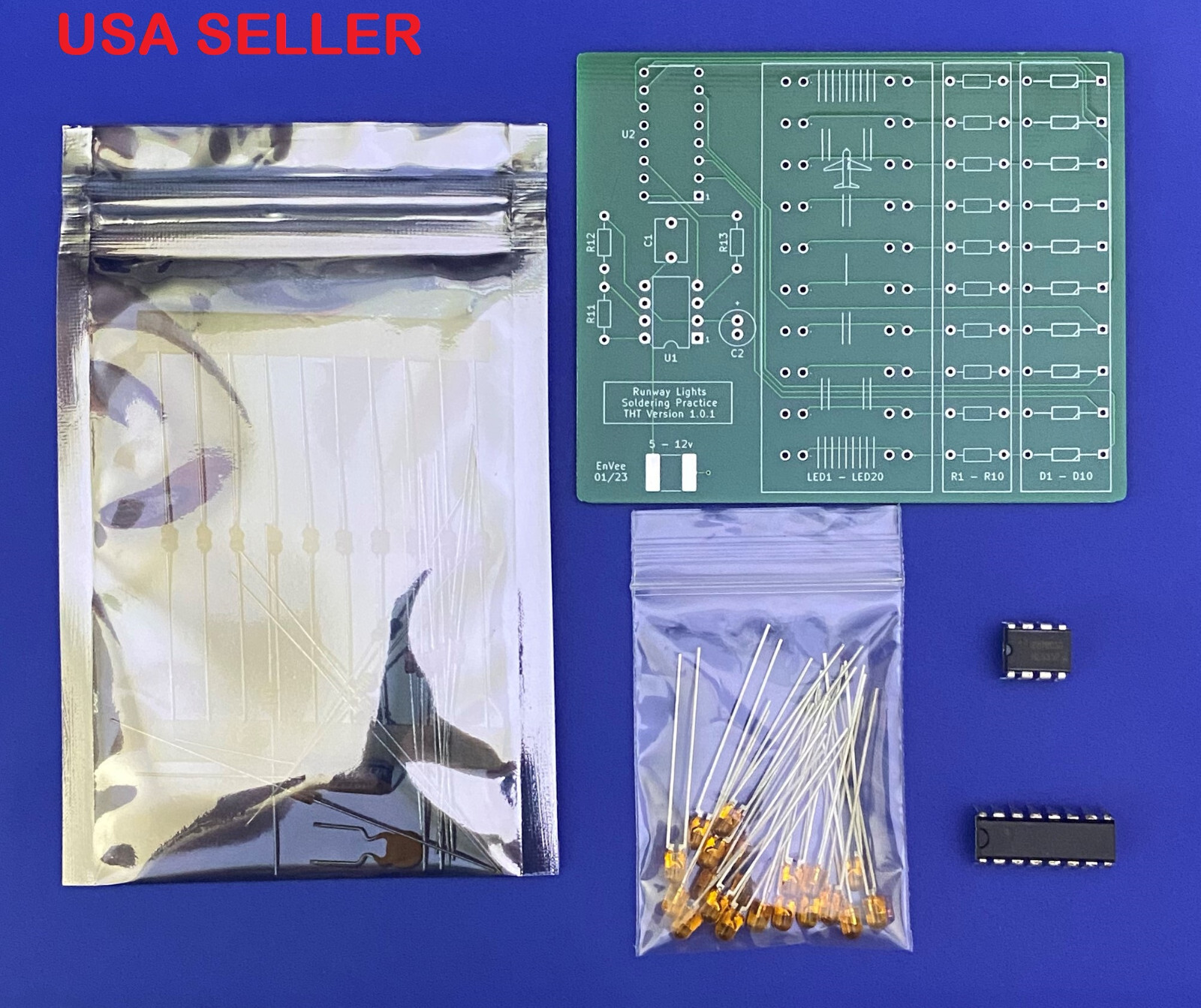 Electronics Soldering Practice Circuit Board Kit - Runway Lights