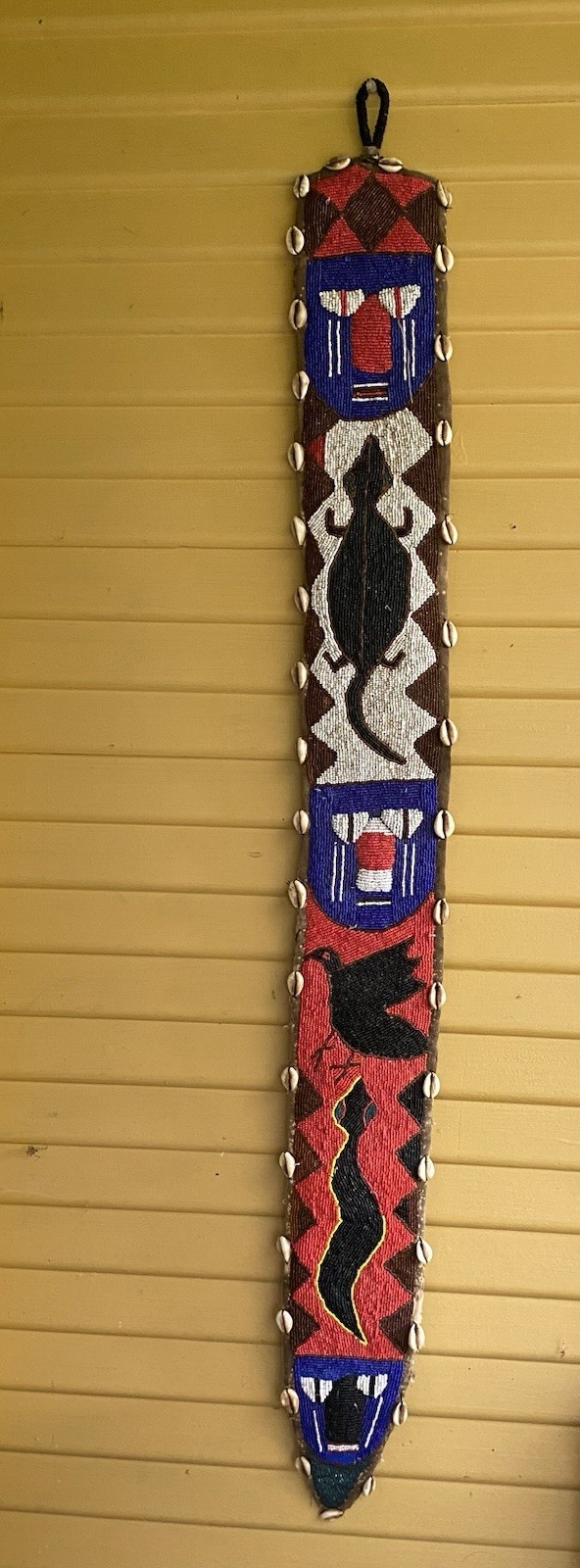 Yoruba African Hand Beaded Belt Sash Wall Hanging Panel Shells 42” X 5-1/4”