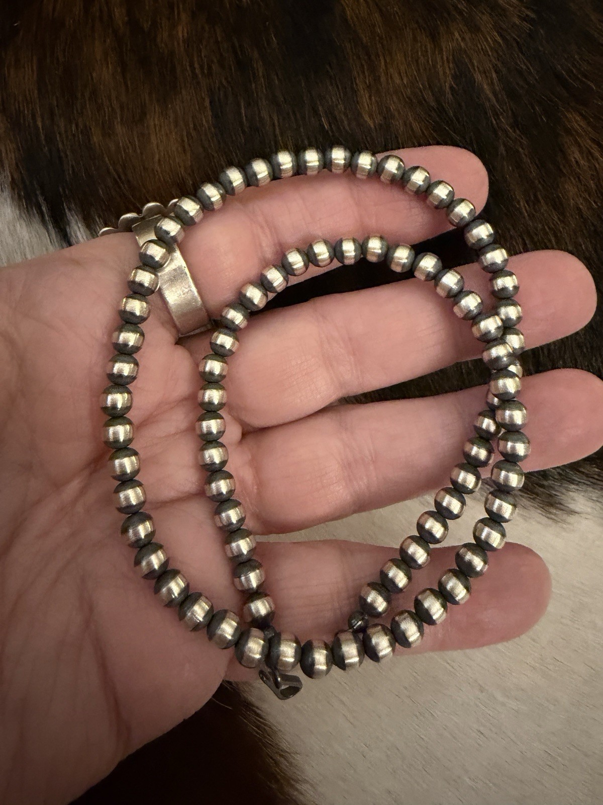 16” 5mm Navajo Desert Pearls / Beads Sterling Silver Necklace USA Unisex 12.1 Gm