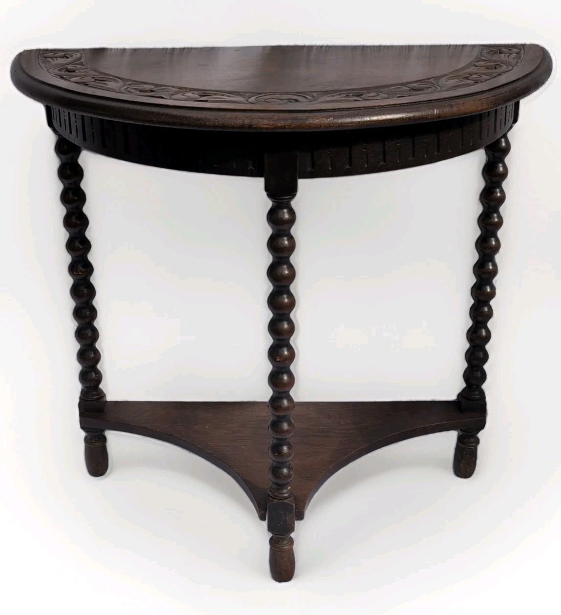 Ornate Demilune Table Half Moon Solid Dark Wood  Unique Entry/Hall 25"T