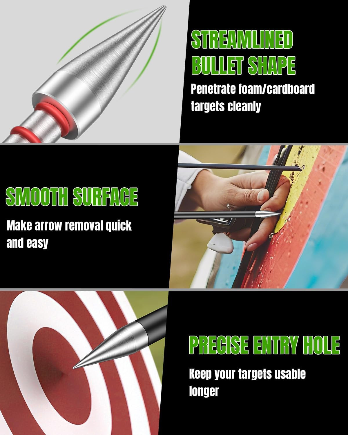 24Pcs 5/16" Archery Field Points Screw-in Arrow Point 100 Grain Steel Field Tips