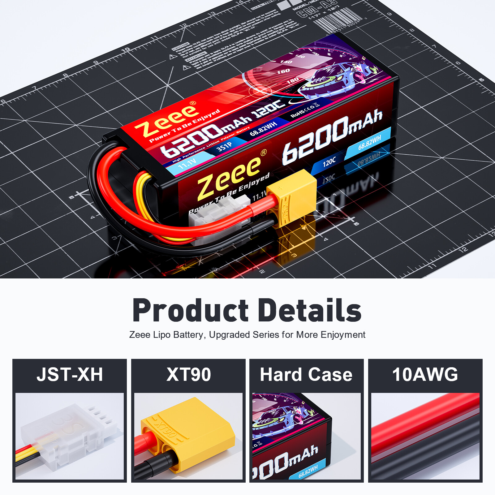 2x Zeee 3S Lipo Battery 6200mAh 11.1V 120C Hard Case XT90 for RC Car Tank Trucks