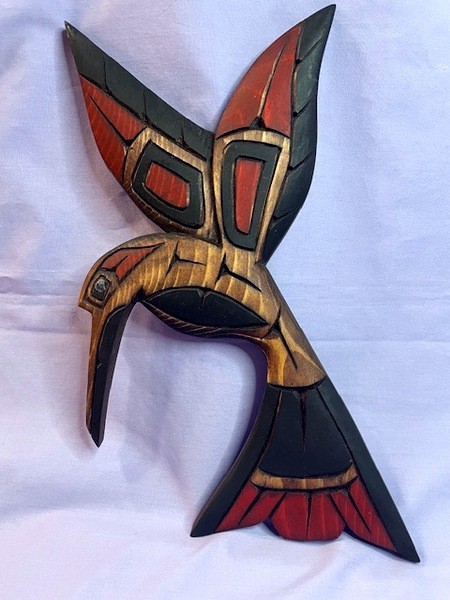 VINTAGE NORTHWEST COAST HUMMINGBIRD WALL CARVING DORA EDWARDS