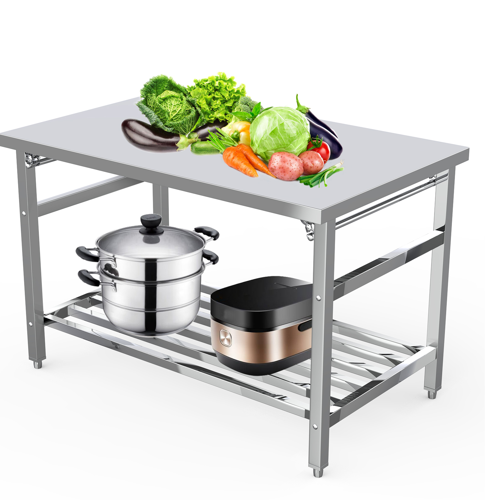 48" x 30" Stainless Steel Prep Table Folding Work Table w/ Adjustable Undershelf