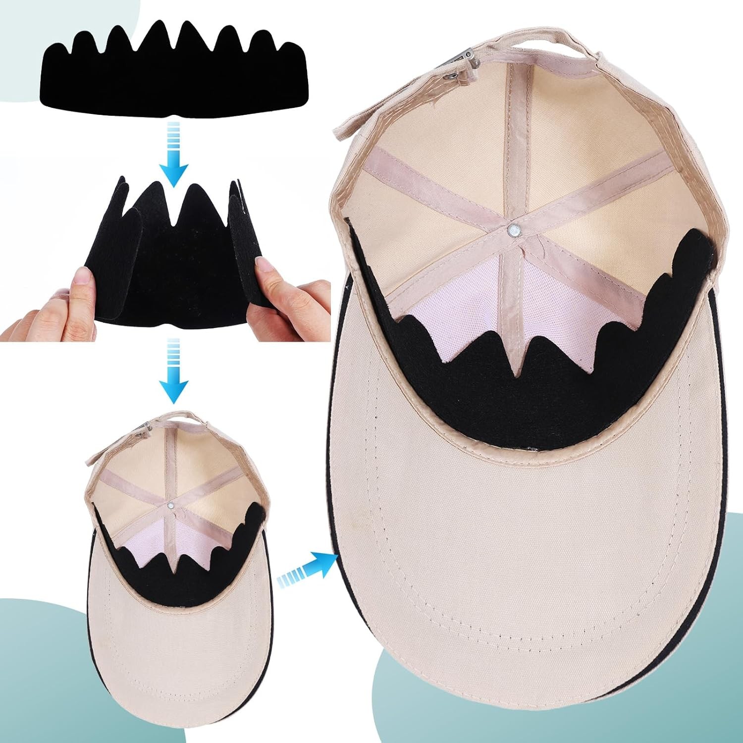 6 Pcs Black Baseball Cap Inserts Shapers,Flexible Washable Hat Shaper Insert...