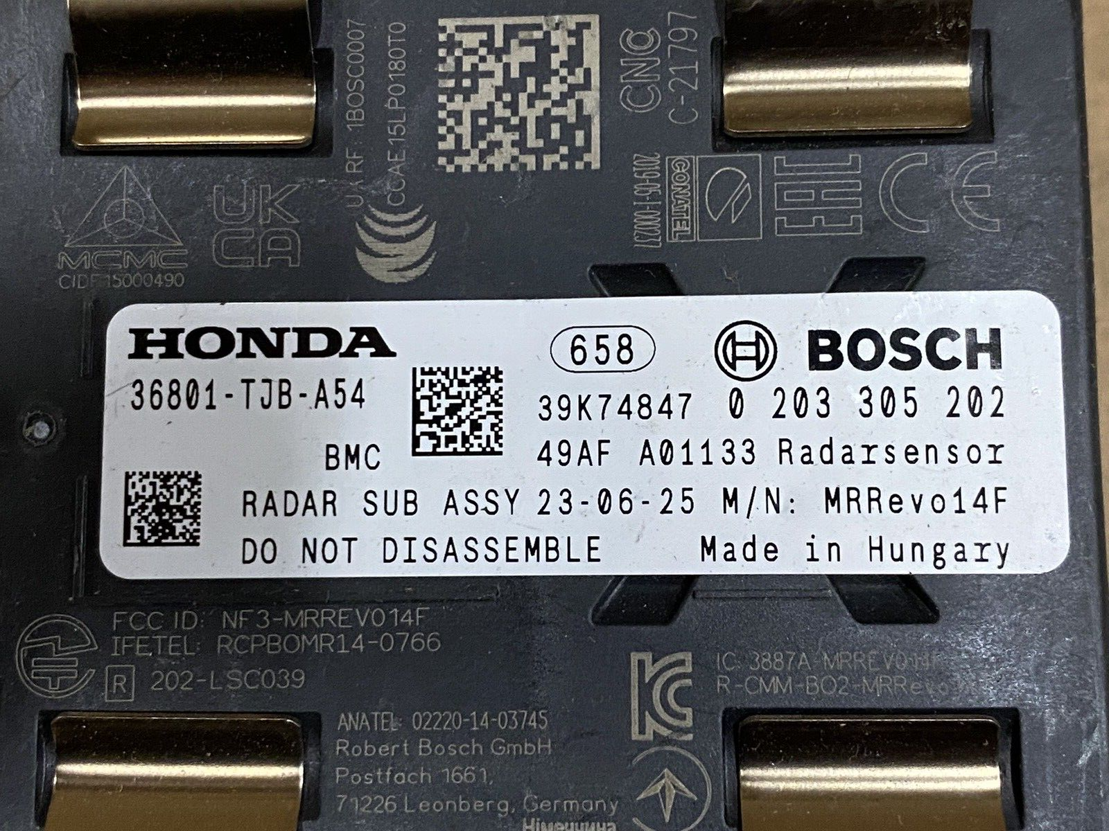 2019-22 ACURA RDX ADAPTIVE CRUISE CONTROL DISTANCE RADAR SENSOR OEM36801-TJB-A54