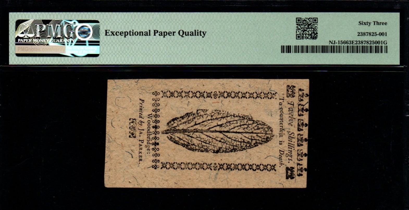 12/31/1763 Twelve Shillings PMG UNC 63 EPQ New Jersey Colonial Currency!