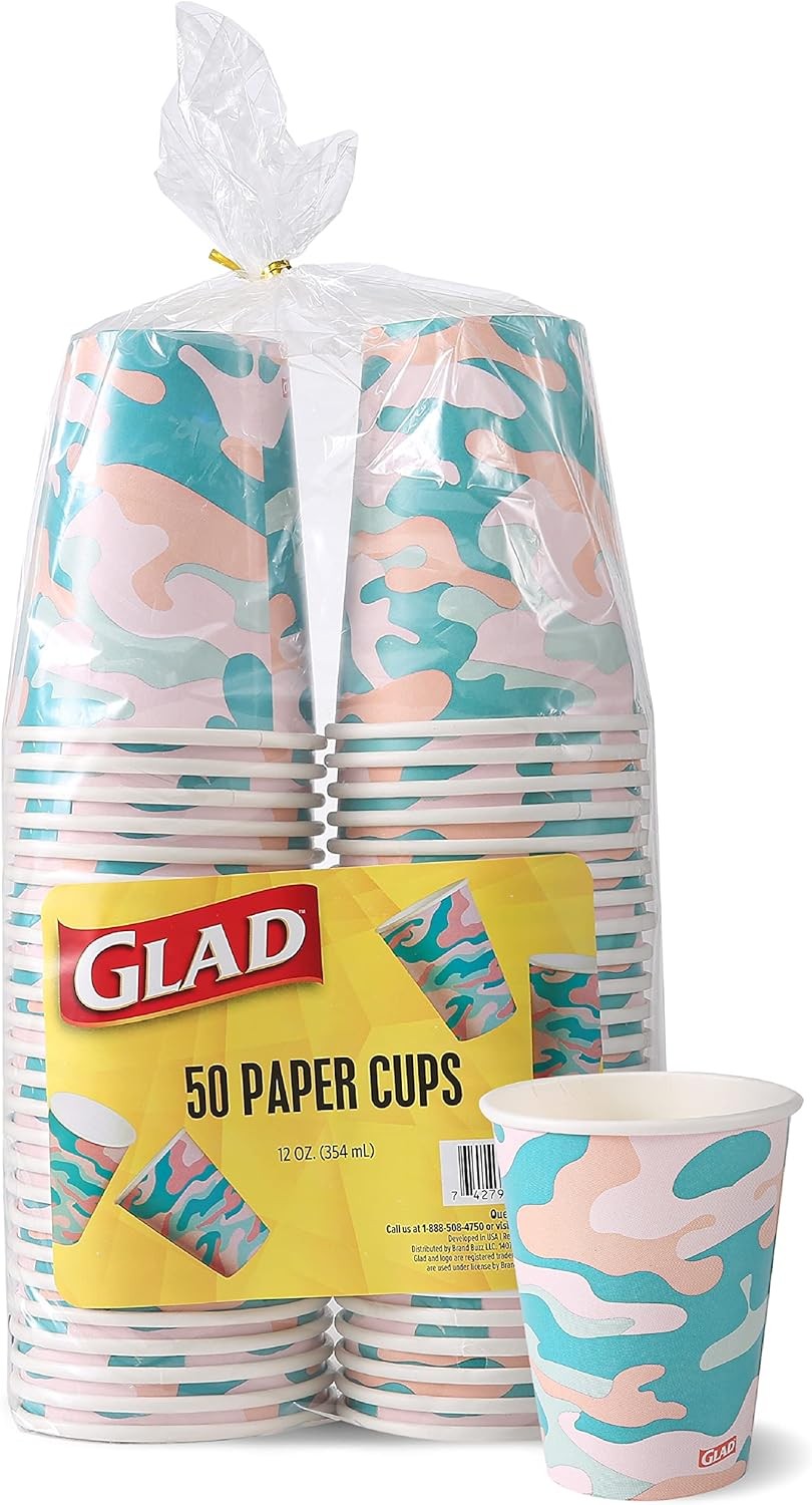 50 Count Disposable Cups, 12oz Camo Heavy Duty Drinking Cups for All Drinks