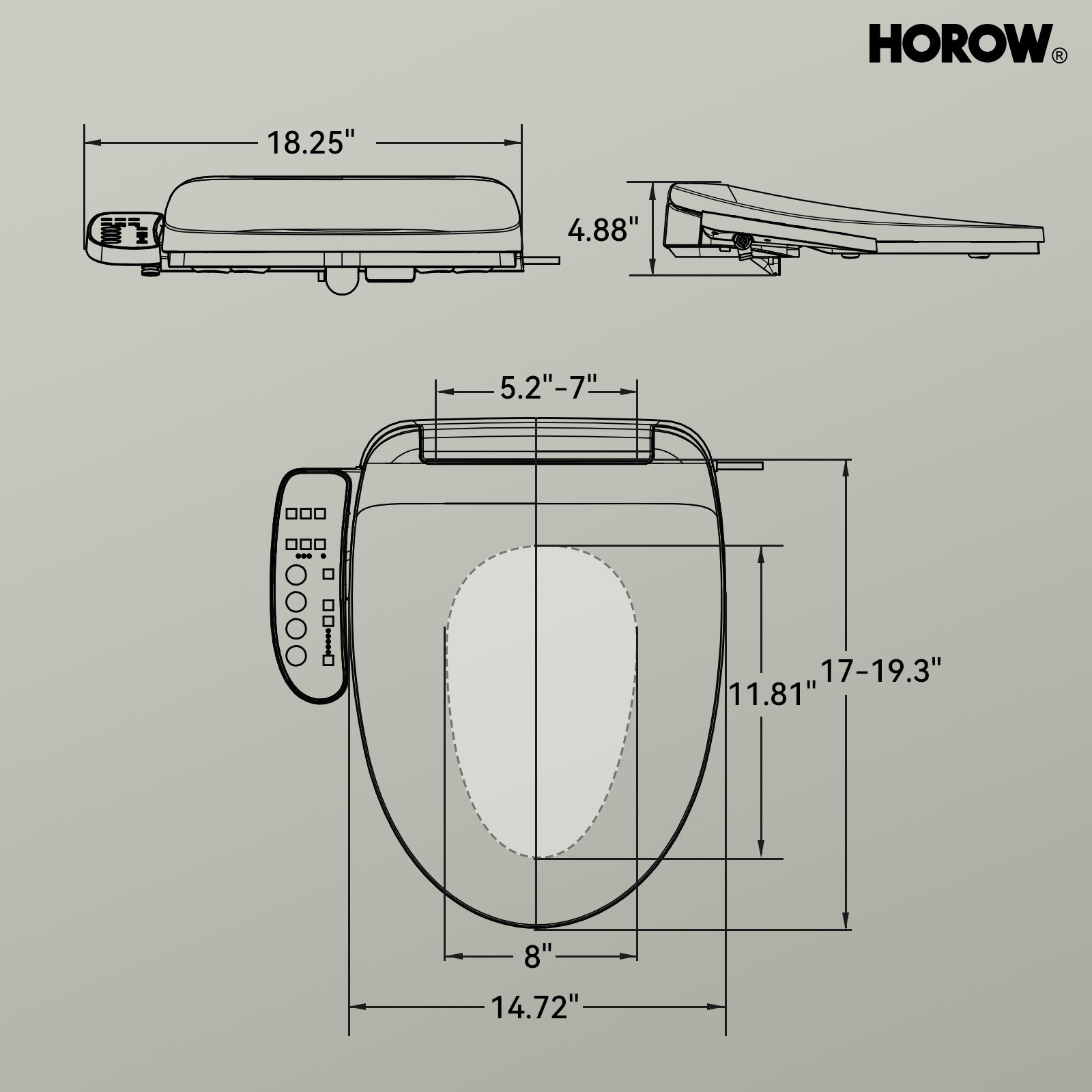 HOROW Elongated Bidet Toilet Seat With Heated and Dryer Model B0403 Warm Water
