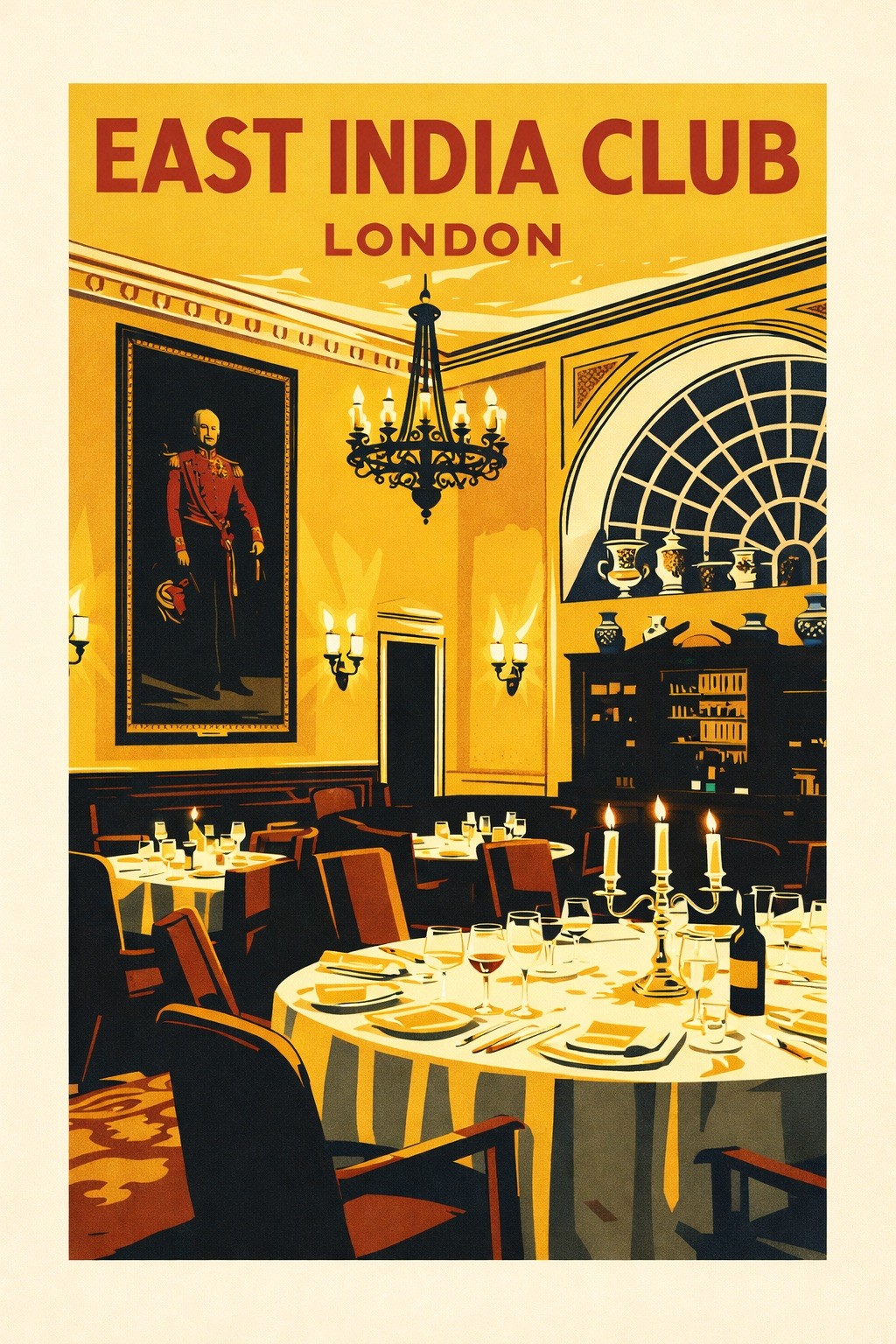 East India Club London Poster 🏛️ - Elegant Dining Room Scene - 24x36” -