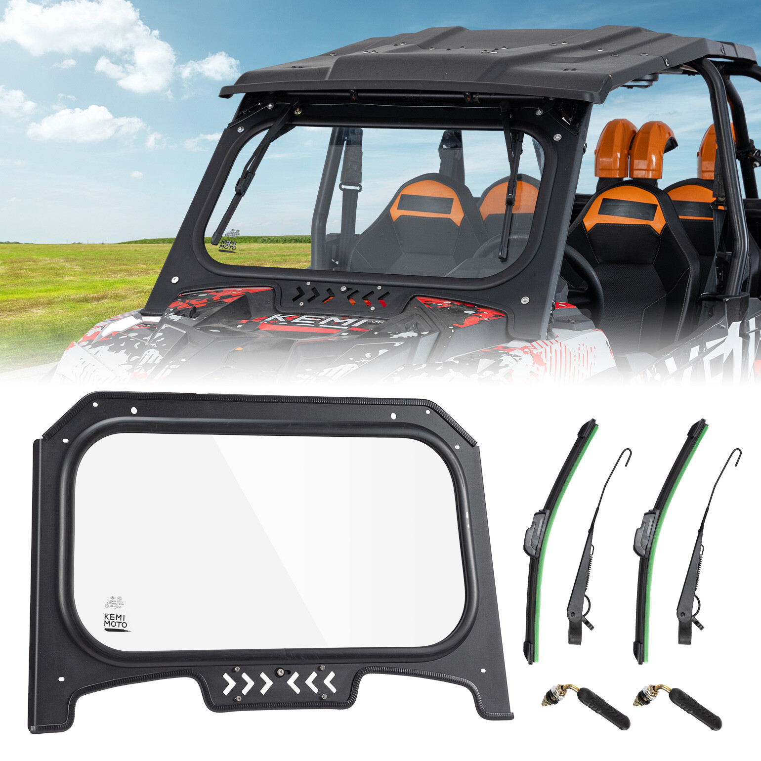 Glass Windshield W/ Sliding Vents+Dual Manual Wipers for RZR XP 1000/4 2019-2023