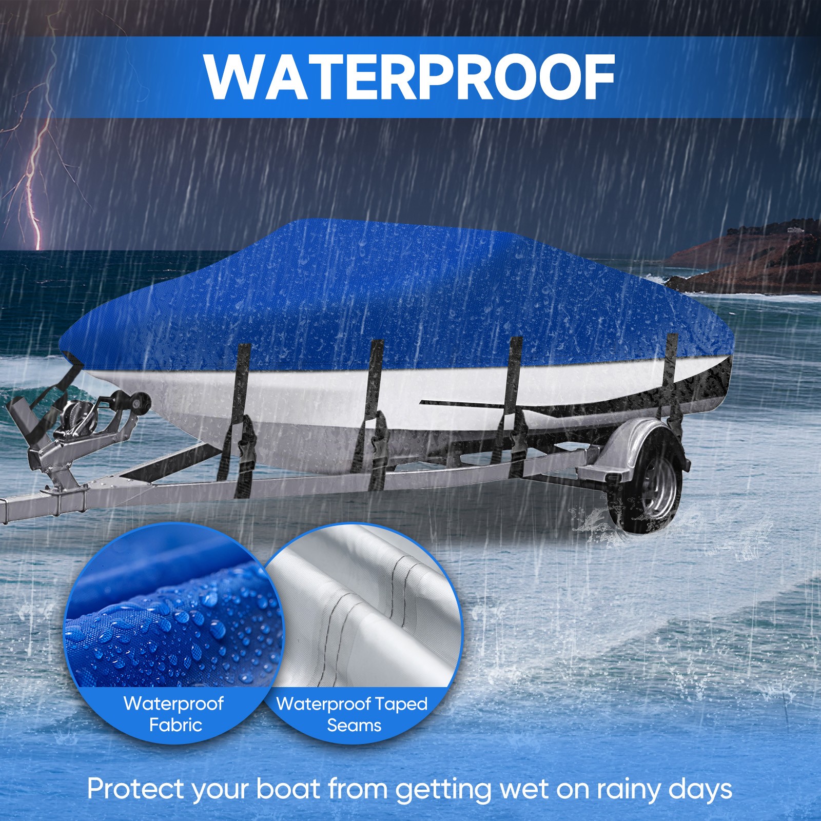 17' 18' 19' Boat Cover Waterproof Heavy Duty Marine Grade Fits V-Hull Runabout