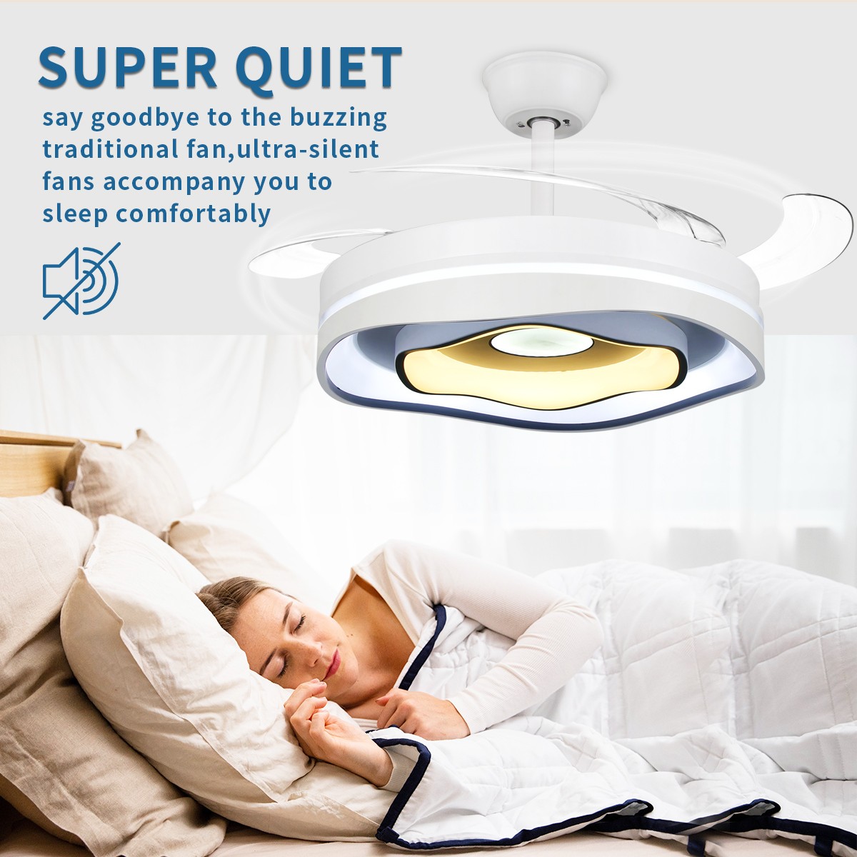 42" Modern 3 Color Light Ceiling Fan w/ Light Remote Control Retractable Blades