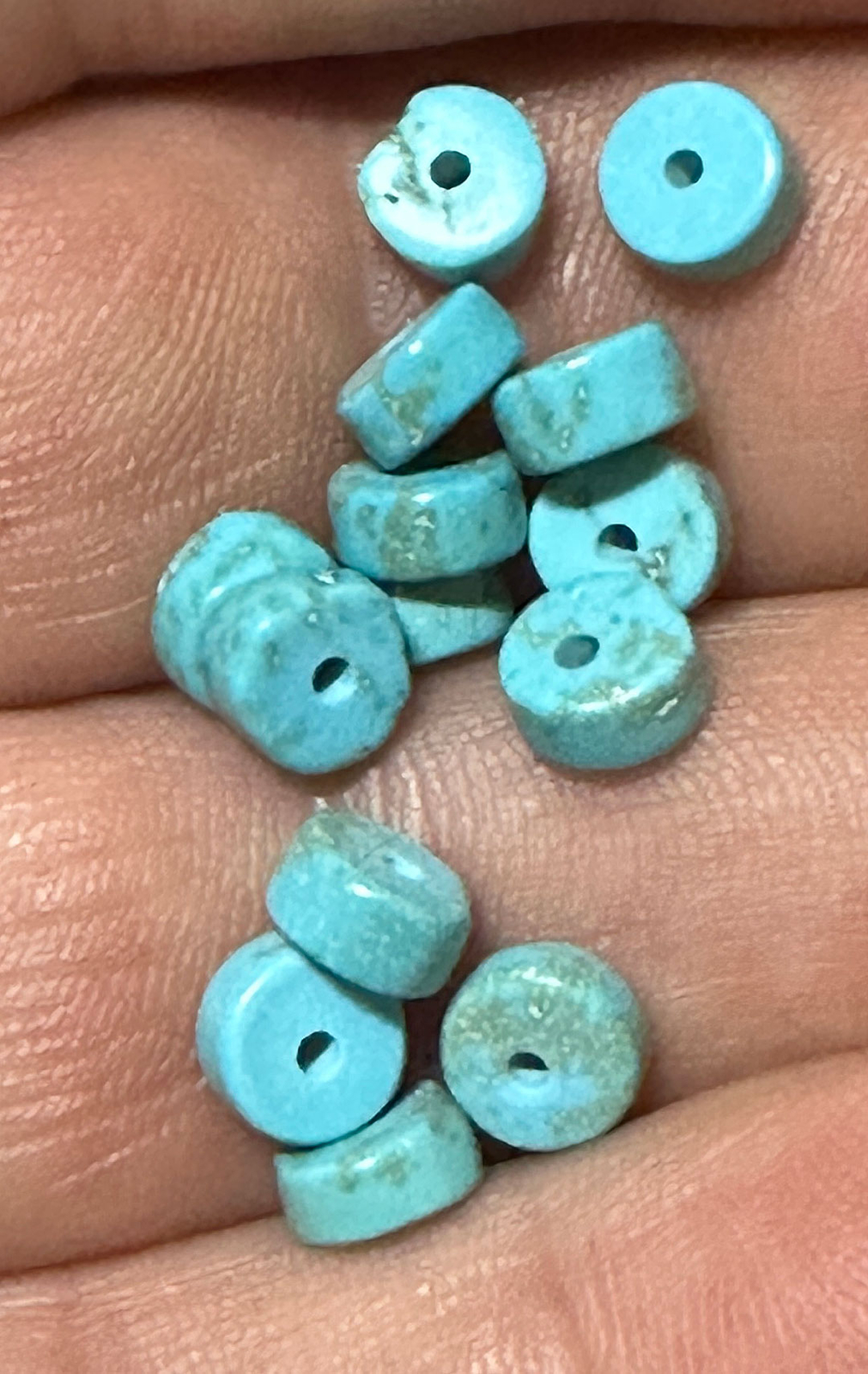 (10) Original Navajo Indian Turquoise Trade Beads Smaller Discs Fur Trade 1800's